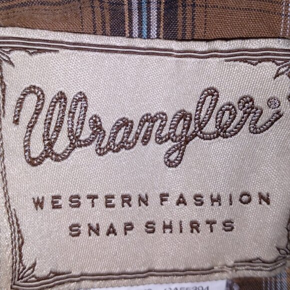 Wrangler Men’s Western XXL Snap Shirt Brown Blue Plaid Pearl Snap Short Sleeve - Picture 12 of 15